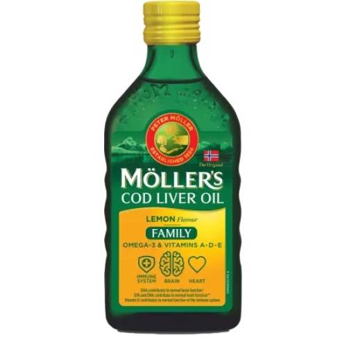 Omega 3 ulei ficat de cod cu aroma de lamaie Family, 500 ml, Mollers
