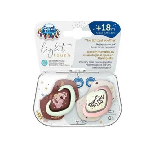 Suzeta simetrica din silicon Sleepy Koala roz fosforescenta 18+ luni – 2 buc, Canpol Babies