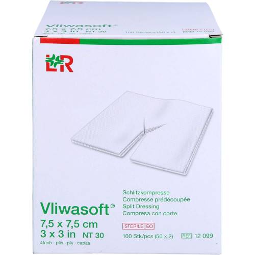 Vliwasoft Schlitzkompressen 7,5x7,5 cm steril 4l. 100 St