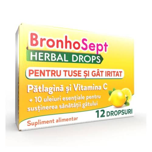 BronhoSept Herbal Drops, tuse și gât iritat, 12 dropsuri, Justin Pharma