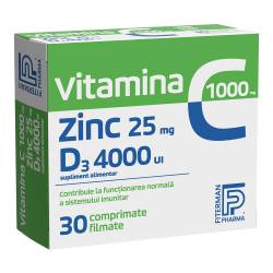 Vitamina C 1000mg + Zinc 25mg + D3 4000UI, 30 comprimate, Fiterman