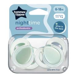 Suzete ortodontice Night Time, 6-18 luni, 2 bucati, verde, Tommee Tippee