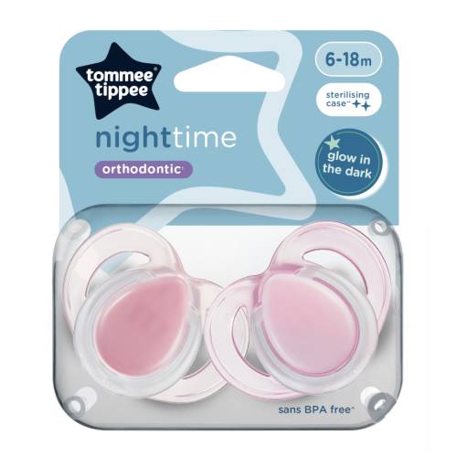 Suzete ortodontice Night Time, 6-18 luni, 2 bucati, roz, Tommee Tippee