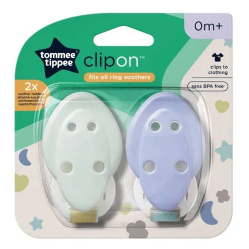 Suport pentru suzete pentru +0 luni Verde/Mov, 2 bucati, Tommee Tippee