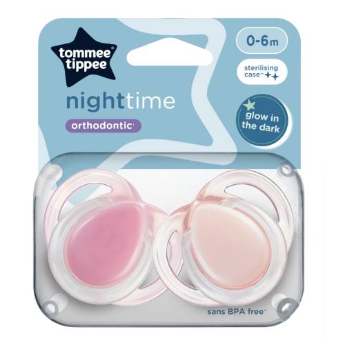Suzete ortodontice Night Time, 0-6 luni, 2 bucati, Roz, Tommee Tippee
