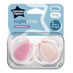 Suzete ortodontice Night Time, 0-6 luni, 2 bucati, Roz, Tommee Tippee