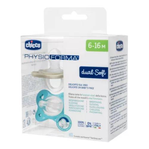 Suzete anatomice PhysioForma Dual Soft Bleu 6-16 luni, 2 bucati, Chicco