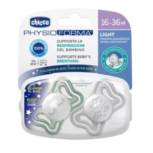 Suzete din silicon pentru copii 16-36 luni PhysioForma Light Glow Unisex, 2 bucati, Chicco