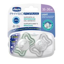 Suzete din silicon pentru copii 16-36 luni PhysioForma Light Glow Unisex, 2 bucati, Chicco
