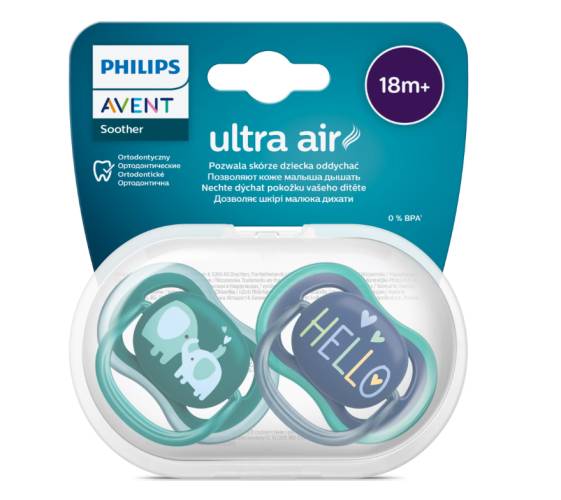 Avent SCF349/18 Suzete Ultra Air 18+ luni elefant/hello 2 bucati