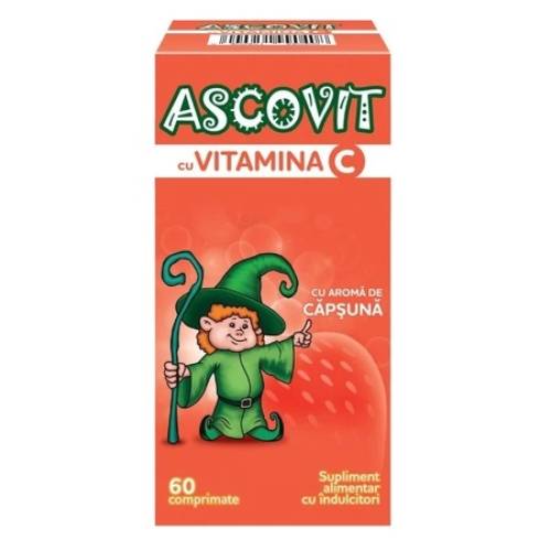 Ascovit Vitamina C aroma capsuni 100 mg, 60 comprimate, Perrigo