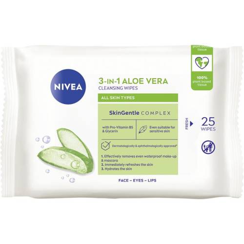 Servetele demachiante 3 in 1 cu aloe vera, 25 bucati, Nivea