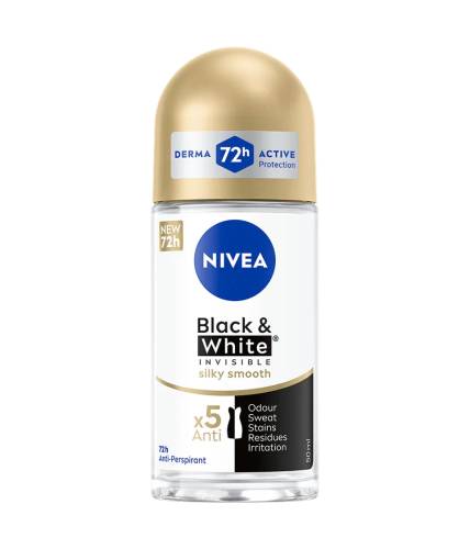 Deodorant roll-on pentru femei Black & White Silky Smooth, 50ml, Nivea