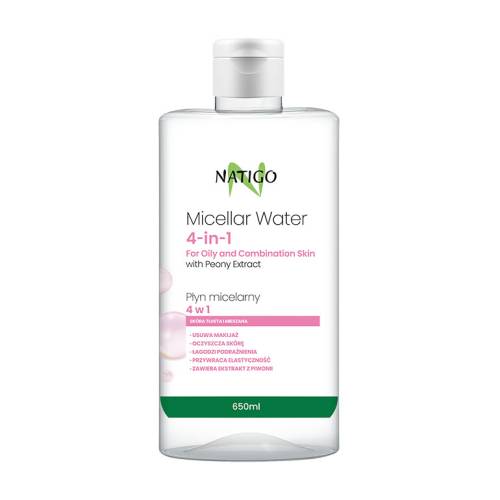 Apa micelara pentru ten gras si mixt cu extract de bujor, 650ml, Natigo