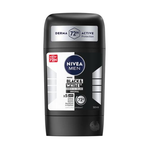 Deodorant stick masculin Black & White Invisible Original, 50ml, Nivea