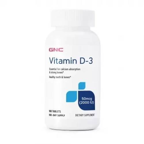GNC Vitamin D-3 2000 UI – Vitamina D3 Naturala din Lanolina, 180 capsule
