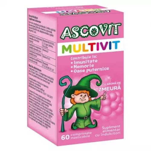 Ascovit Multivit comprimate masticabile cu aroma de zmeura, 60 comprimate, Omega Pharma