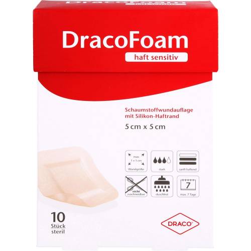 Dracofoam Haft sensitiv Schaumst.Wund.5x5 cm 10 St