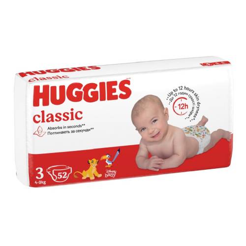 Scutece Classic Jumbo, Nr. 3, 4-9 kg, 52 bucati, Huggies