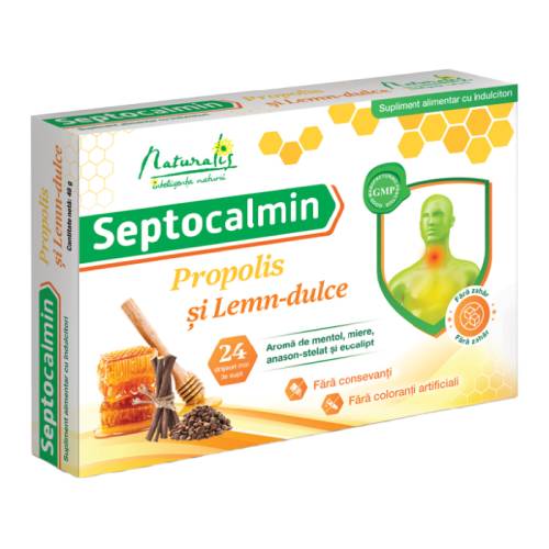 Septocalmin Propolis si Lemn dulce, 24 drajeuri, Naturalis