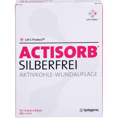 Actisorb Silberfrei 6,5x9,5 cm Aktivkohle 10 St