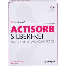 Actisorb Silberfrei 6,5x9,5 cm Aktivkohle 10 St