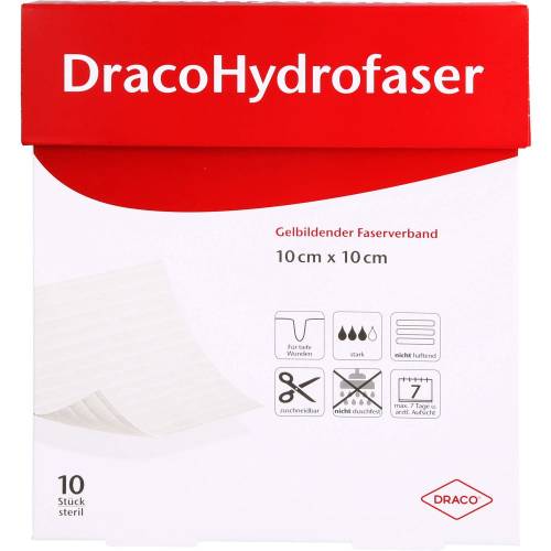 Dracohydrofaser 10x10 cm gelbildender Faserverband 10 St
