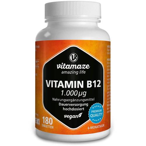 Vitamin B12 1000 µg hochdosiert vegan Tabletten 180 St