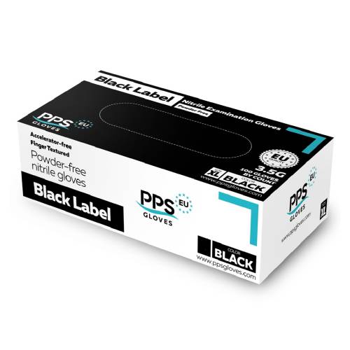 Manusi negre nepudrate din nitril Black Label PPS, 100 bucati, PPS Gloves-M