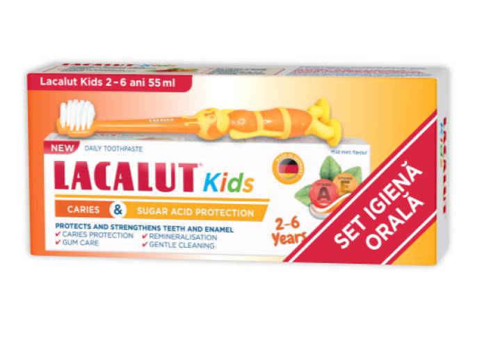 Lacalut Kids set igiena orala (pasta dinti 55ml + periuta dinti cu ventuza) x 1 set