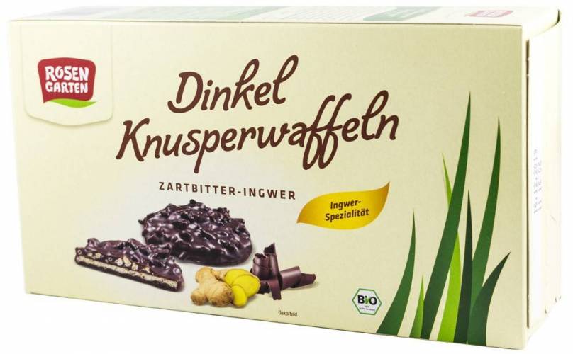 Napolitane eco-bio din grau spelta cu ghimbir, invelite in ciocolata neagra, 120g ROSEN GARTEN