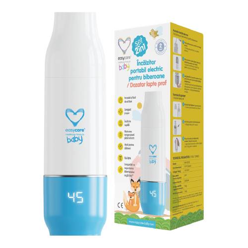 Set 2in1 Incalzitor electric portabil pentru biberoane si dozator lapte praf, EasyCare Baby