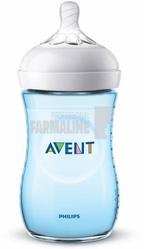 Avent SCF035/17 Natural Biberon bleu tetina 2 orificii 1+ luni 260 ml