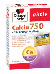 Doppelherz Aktiv Calciu 750 + D3 + Biotina + Acid folic 30 comprimate