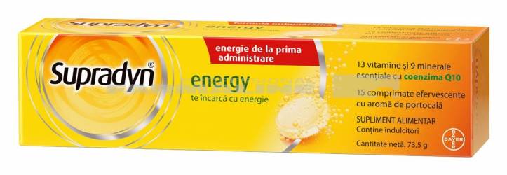 Supradyn Energy Multivitamine – Complex de Vitamine B - Coenzima Q10 - 13 Vitamine – 9 minerale - Boost de energie 15 comprimate efervescente