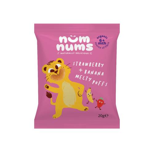 Pufuleti cu capsuni si banana Bio, 20g, Num Nums