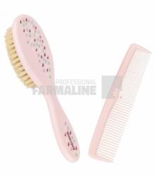 Baby Nova 33225 Set pieptane si perie par natural roz