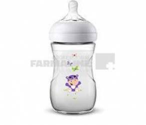 Avent SCF070/22 Biberon Natural cu hipopotam mov ultra soft 260 ml