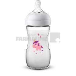 Avent Natural SCF070/25 Biberon cu tetina ultra soft imprimeu unicorn roz mov 260 ml