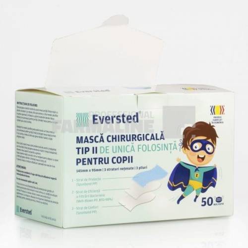 Eversted Masca chirurgicala copii albastru tip II de unica folosinta 50 bucati