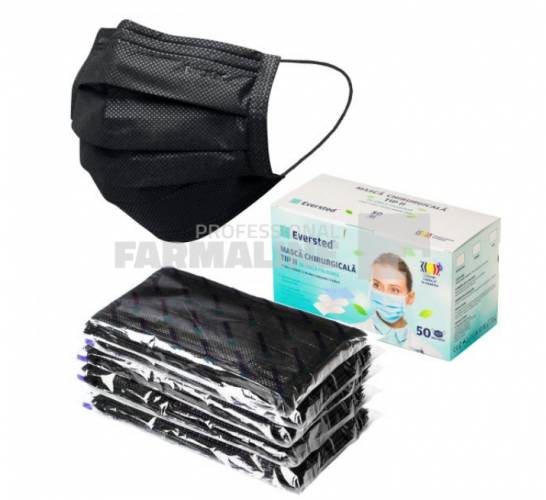 Masca chirurgicala tip II de unica folosinta, neagra cutie cu 50 bucati Eversted