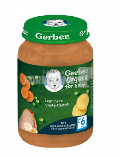 Gerber Piure Bio din legume cu vitel si cartofi 6 luni+ 190g