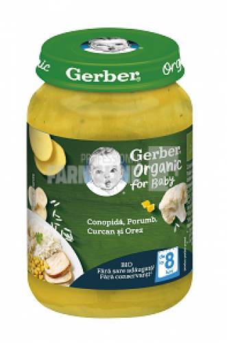 Gerber Piure Bio din legume, porumb, curcan si orez 8 luni+ 190g