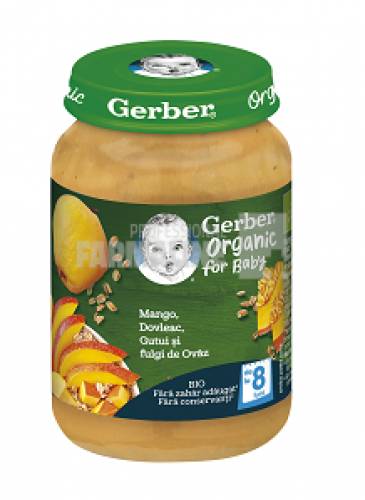 Gerber Piure Bio din mango, dovleac, gutui si fulgi de ovaz 8 luni+ 190g