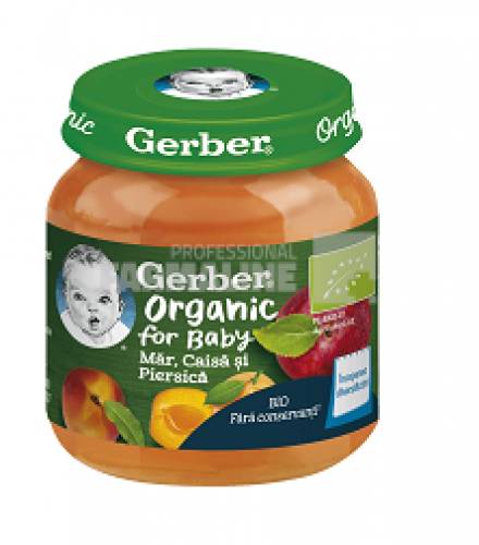 Gerber Piure Bio din mar, caisa si piersica 4 luni+ 125g