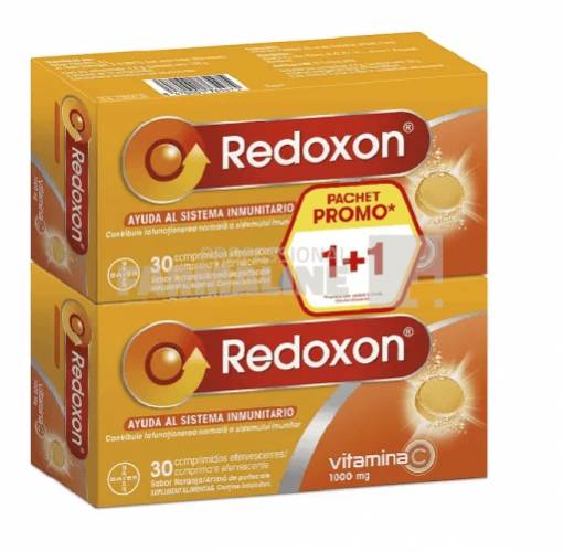 Redoxon Pachet Vitamina C 1000 mg cu aroma de portocale 30 comprimate efervescente 1 +1