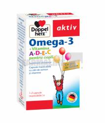 Doppelherz Aktiv Omega 3 + vitamina A + vitamina D + vitamina E + vitamina C pentru copii 30 capsule masticabile