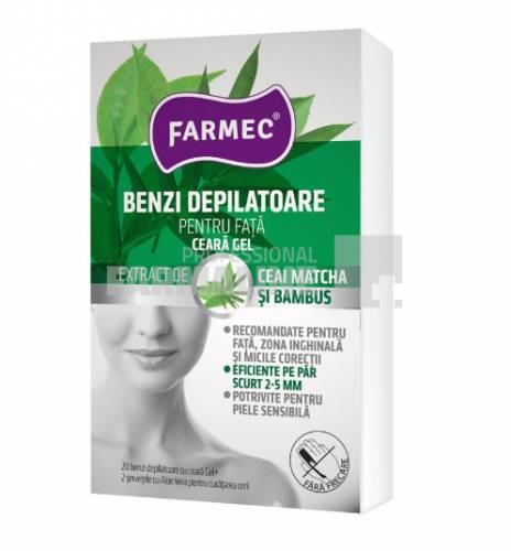 Farmec Benzi depilatoare pentru fata cu ceara gel cu extract de ceai matche si bambus 10 bucati