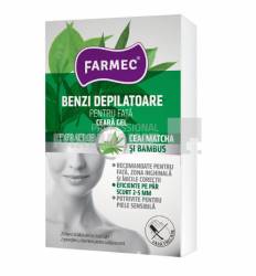 Farmec Benzi depilatoare pentru fata cu ceara gel cu extract de ceai matche si bambus 10 bucati