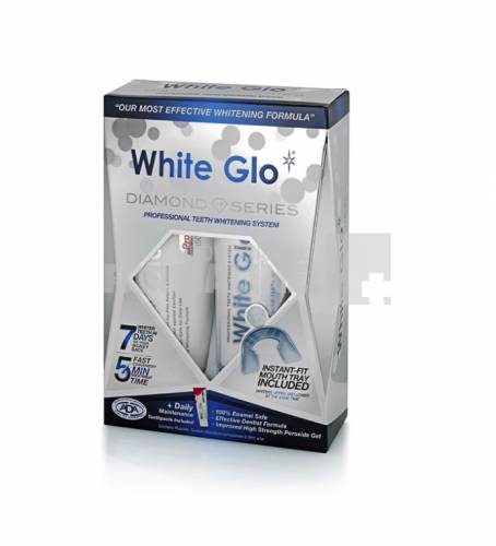 White Glo Diamond Series Whitening Kit Gel pentru albire 50 ml + Pasta de dinti 100 ml + Gutiera